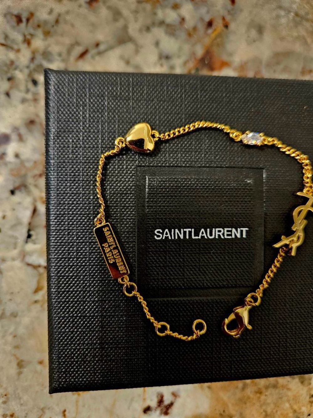 Saint Laurent Gold YSL Charm Bracelet with Heart Detail - Gold - Picture 3 of 5